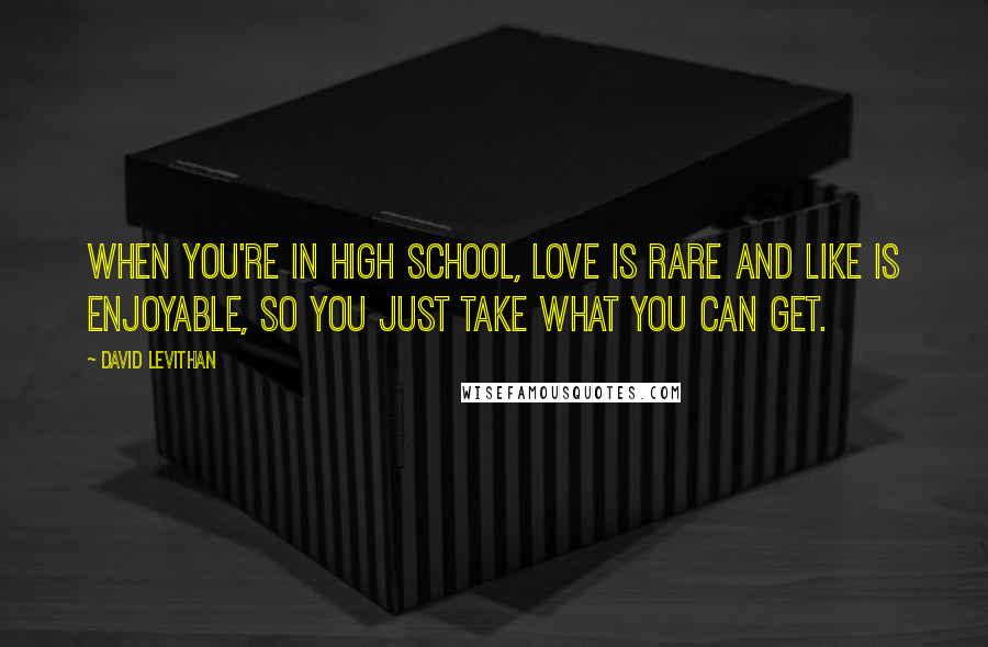 David Levithan Quotes: When you're in high school, love is rare and like is enjoyable, so you just take what you can get.