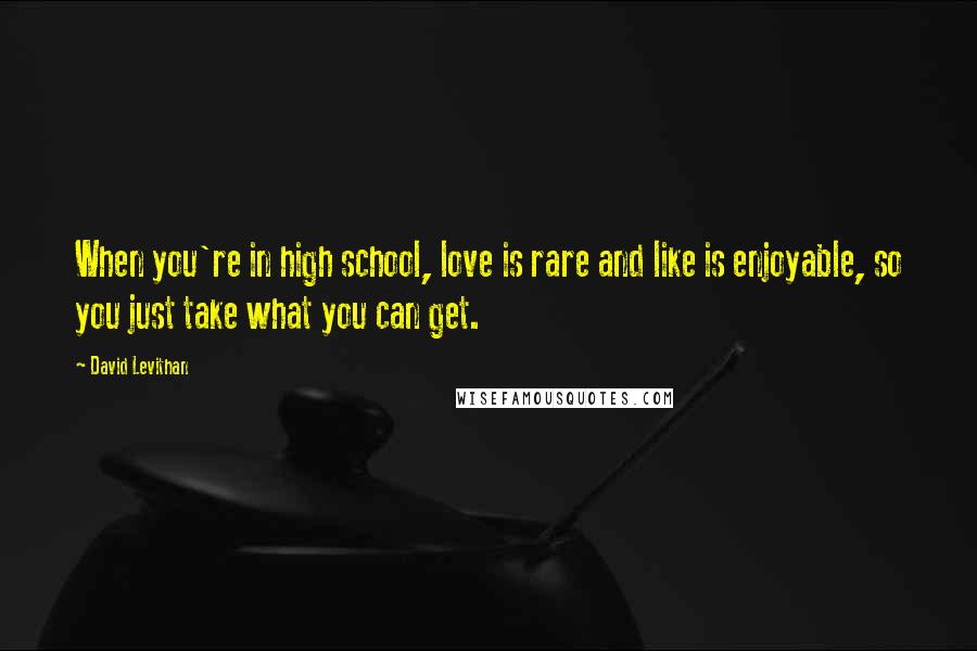 David Levithan Quotes: When you're in high school, love is rare and like is enjoyable, so you just take what you can get.