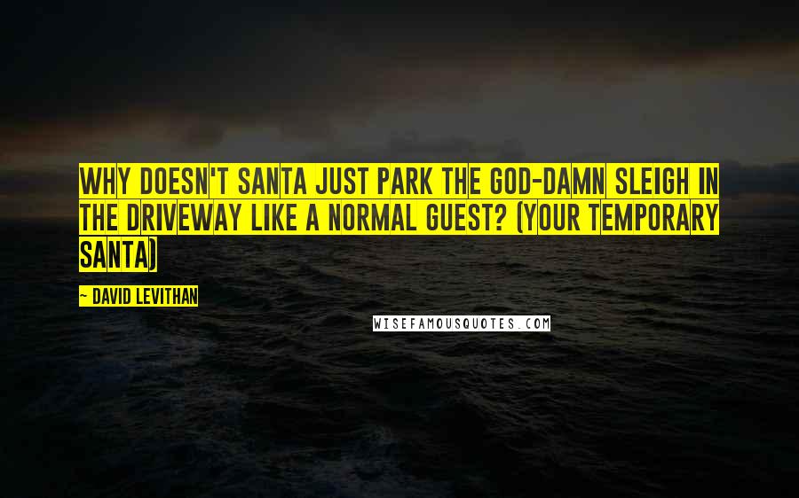 David Levithan Quotes: Why doesn't Santa just park the god-damn sleigh in the driveway like a normal guest? (Your Temporary Santa)