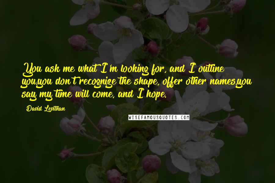 David Levithan Quotes: You ask me what I'm looking for, and I outline you.you don't recognize the shape, offer other names.you say my time will come, and I hope.