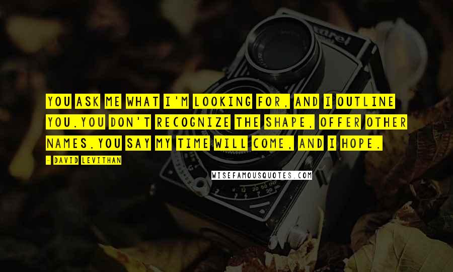 David Levithan Quotes: You ask me what I'm looking for, and I outline you.you don't recognize the shape, offer other names.you say my time will come, and I hope.