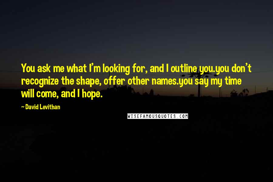 David Levithan Quotes: You ask me what I'm looking for, and I outline you.you don't recognize the shape, offer other names.you say my time will come, and I hope.