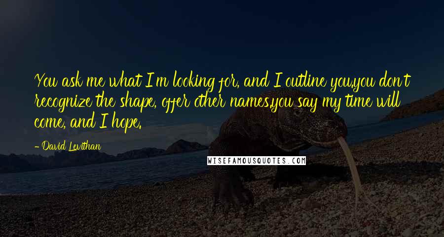 David Levithan Quotes: You ask me what I'm looking for, and I outline you.you don't recognize the shape, offer other names.you say my time will come, and I hope.