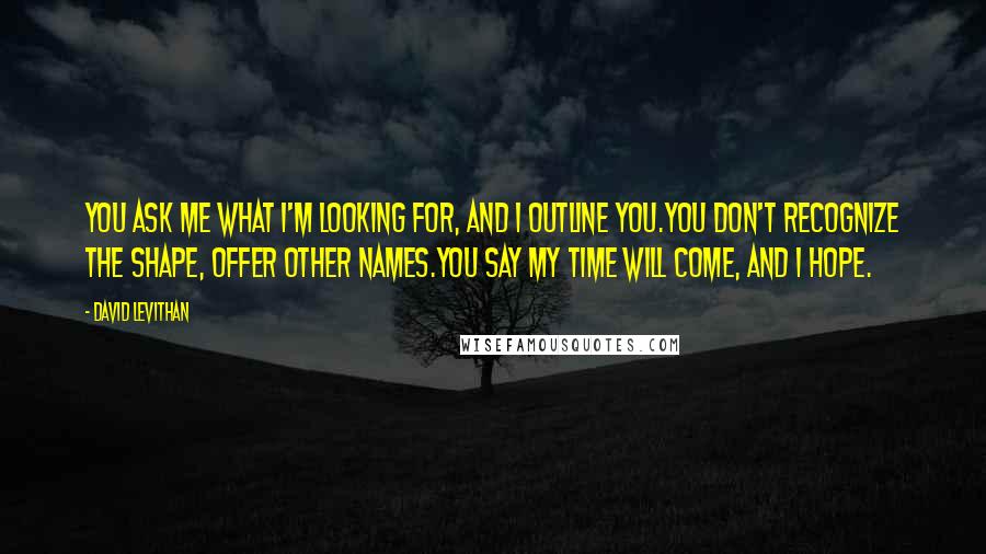 David Levithan Quotes: You ask me what I'm looking for, and I outline you.you don't recognize the shape, offer other names.you say my time will come, and I hope.