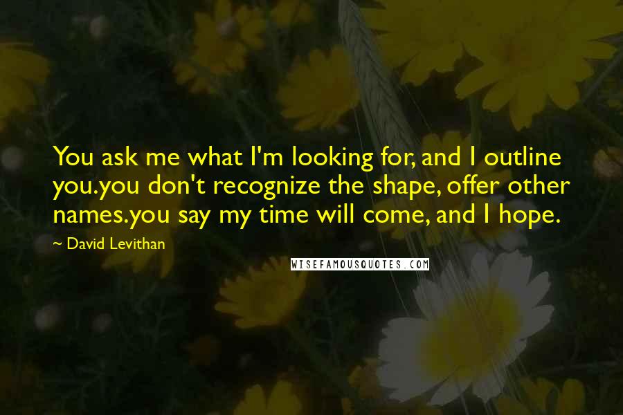 David Levithan Quotes: You ask me what I'm looking for, and I outline you.you don't recognize the shape, offer other names.you say my time will come, and I hope.
