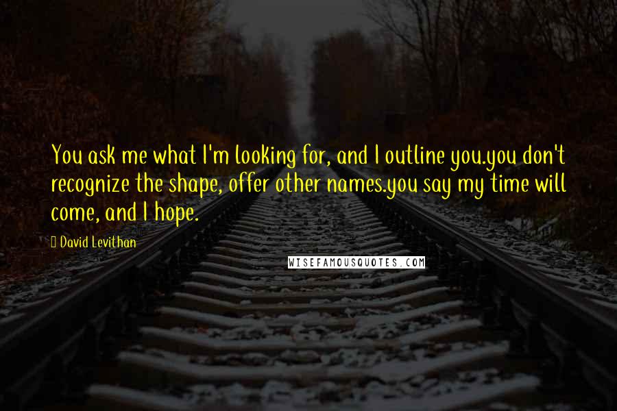 David Levithan Quotes: You ask me what I'm looking for, and I outline you.you don't recognize the shape, offer other names.you say my time will come, and I hope.