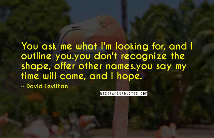 David Levithan Quotes: You ask me what I'm looking for, and I outline you.you don't recognize the shape, offer other names.you say my time will come, and I hope.