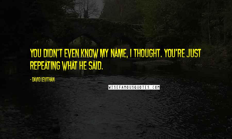 David Levithan Quotes: You didn't even know my name, I thought. You're just repeating what he said.