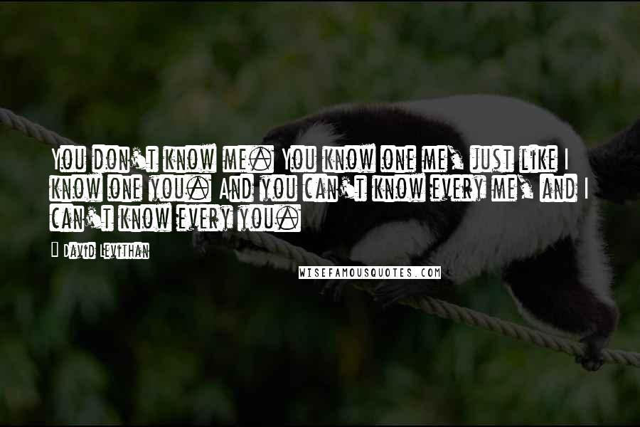 David Levithan Quotes: You don't know me. You know one me, just like I know one you. And you can't know every me, and I can't know every you.