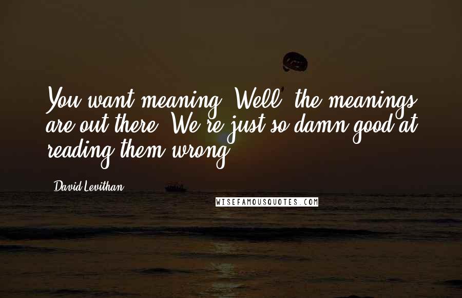 David Levithan Quotes: You want meaning? Well, the meanings are out there. We're just so damn good at reading them wrong.