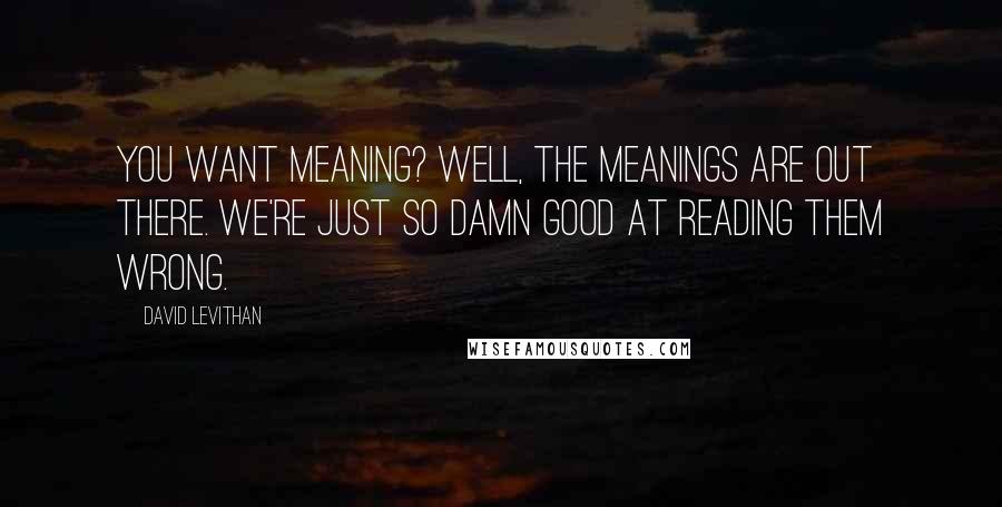 David Levithan Quotes: You want meaning? Well, the meanings are out there. We're just so damn good at reading them wrong.