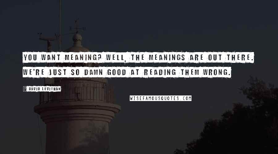 David Levithan Quotes: You want meaning? Well, the meanings are out there. We're just so damn good at reading them wrong.