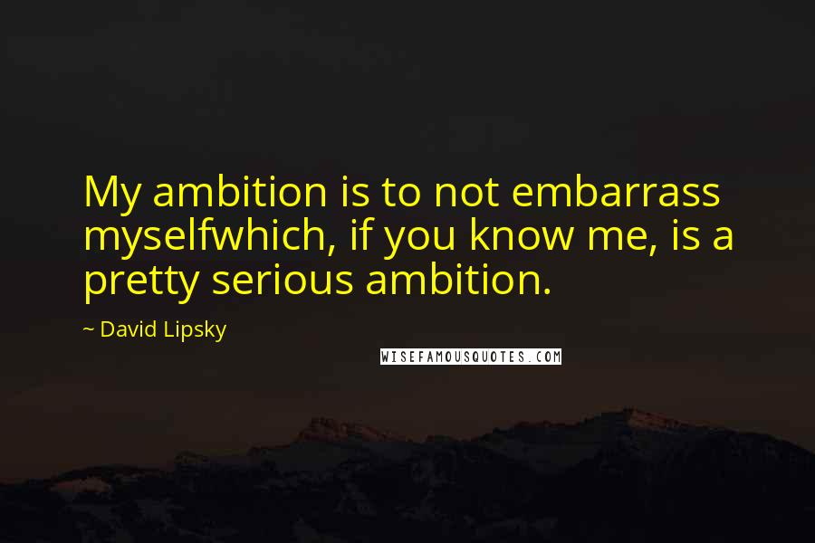 David Lipsky Quotes: My ambition is to not embarrass myselfwhich, if you know me, is a pretty serious ambition.