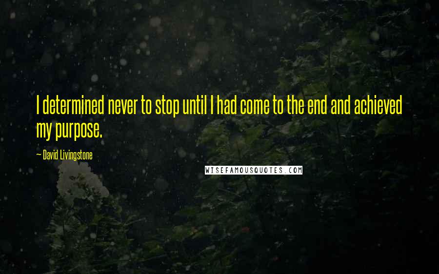 David Livingstone Quotes: I determined never to stop until I had come to the end and achieved my purpose.