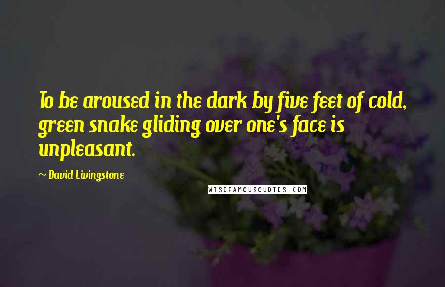 David Livingstone Quotes: To be aroused in the dark by five feet of cold, green snake gliding over one's face is unpleasant.