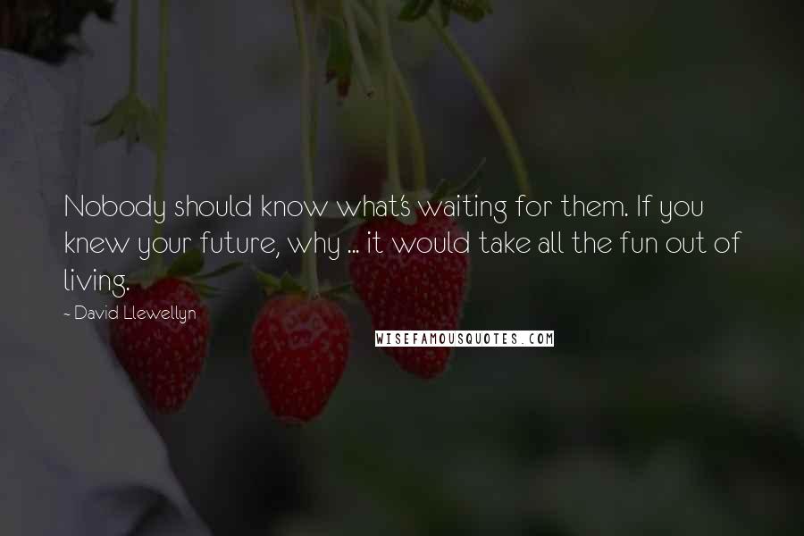 David Llewellyn Quotes: Nobody should know what's waiting for them. If you knew your future, why ... it would take all the fun out of living.