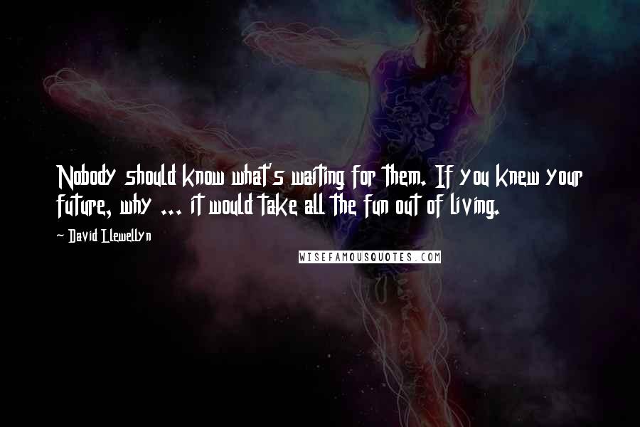 David Llewellyn Quotes: Nobody should know what's waiting for them. If you knew your future, why ... it would take all the fun out of living.