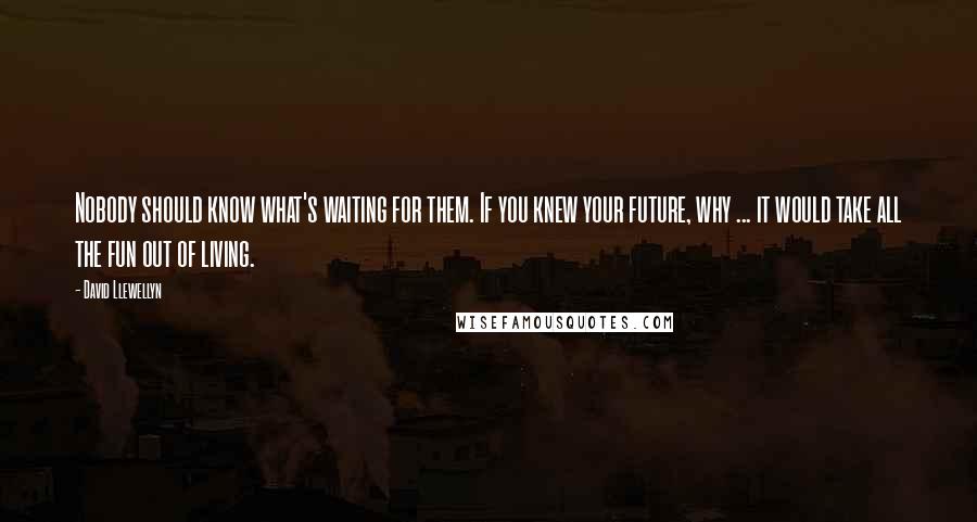 David Llewellyn Quotes: Nobody should know what's waiting for them. If you knew your future, why ... it would take all the fun out of living.