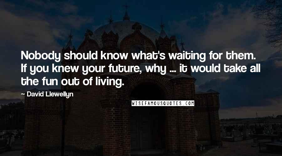 David Llewellyn Quotes: Nobody should know what's waiting for them. If you knew your future, why ... it would take all the fun out of living.