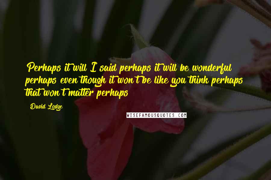 David Lodge Quotes: Perhaps it will I said perhaps it will be wonderful perhaps even though it won't be like you think perhaps that won't matter perhaps