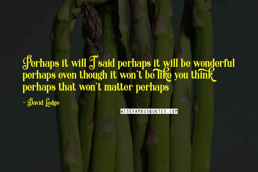 David Lodge Quotes: Perhaps it will I said perhaps it will be wonderful perhaps even though it won't be like you think perhaps that won't matter perhaps