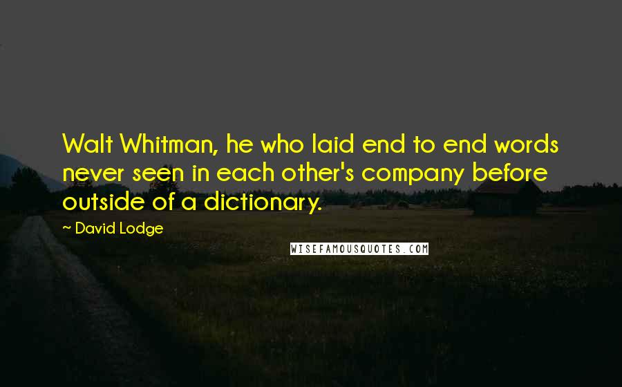 David Lodge Quotes: Walt Whitman, he who laid end to end words never seen in each other's company before outside of a dictionary.