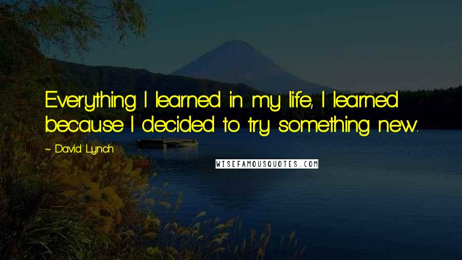 David Lynch Quotes: Everything I learned in my life, I learned because I decided to try something new.