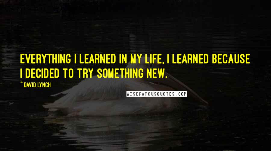 David Lynch Quotes: Everything I learned in my life, I learned because I decided to try something new.