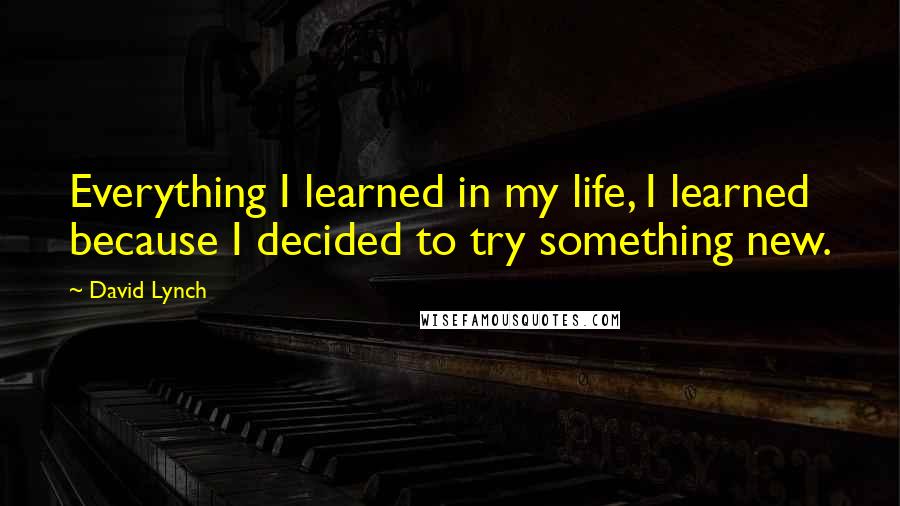 David Lynch Quotes: Everything I learned in my life, I learned because I decided to try something new.