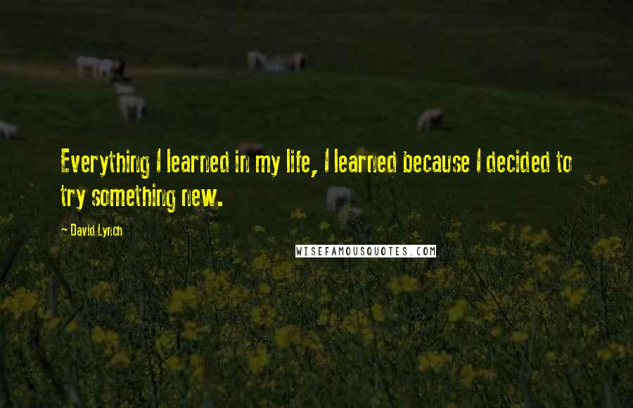 David Lynch Quotes: Everything I learned in my life, I learned because I decided to try something new.