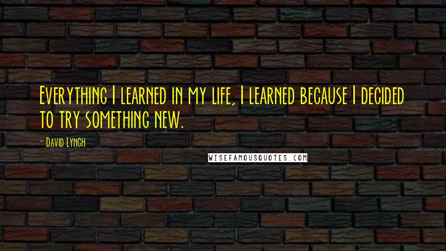 David Lynch Quotes: Everything I learned in my life, I learned because I decided to try something new.