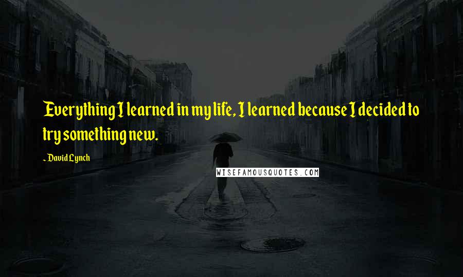 David Lynch Quotes: Everything I learned in my life, I learned because I decided to try something new.