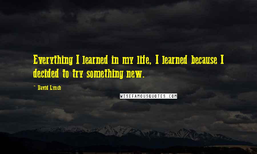 David Lynch Quotes: Everything I learned in my life, I learned because I decided to try something new.