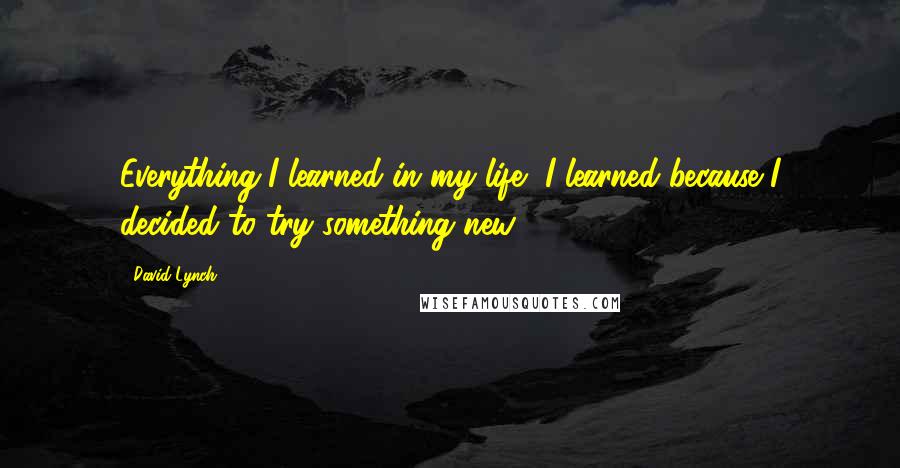 David Lynch Quotes: Everything I learned in my life, I learned because I decided to try something new.