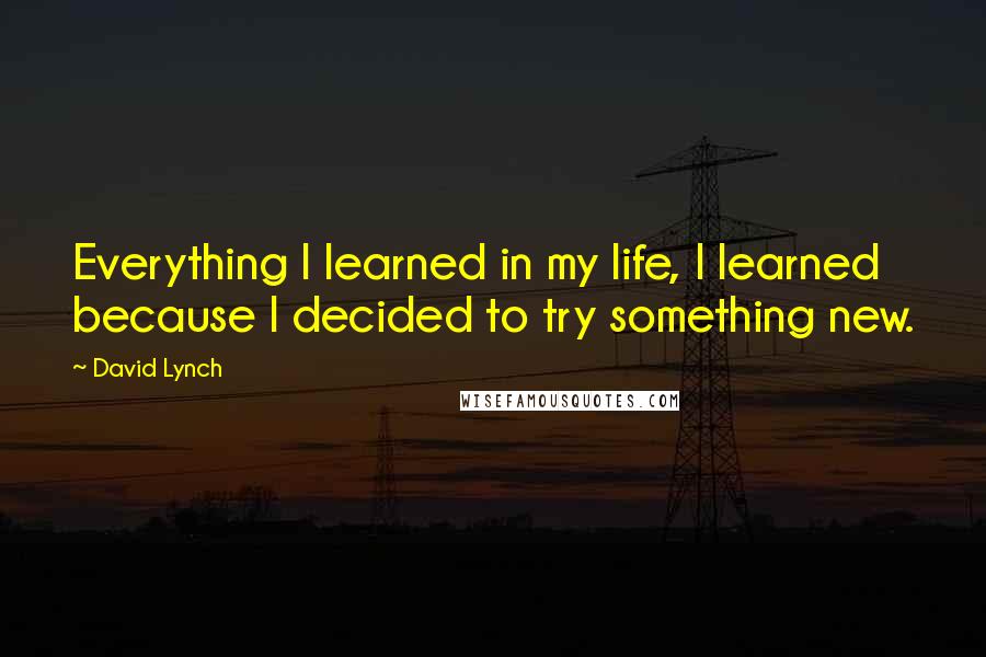 David Lynch Quotes: Everything I learned in my life, I learned because I decided to try something new.