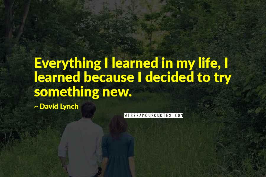 David Lynch Quotes: Everything I learned in my life, I learned because I decided to try something new.