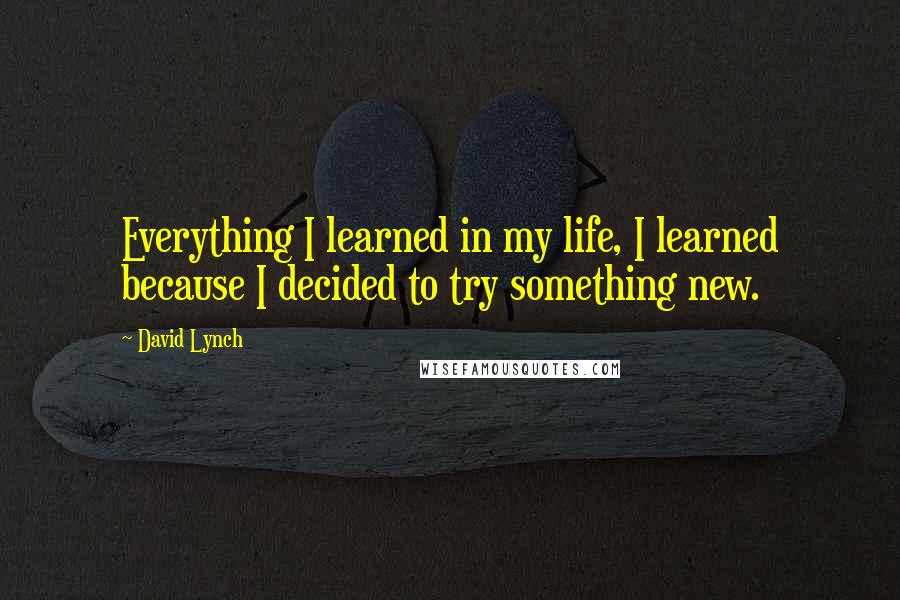 David Lynch Quotes: Everything I learned in my life, I learned because I decided to try something new.