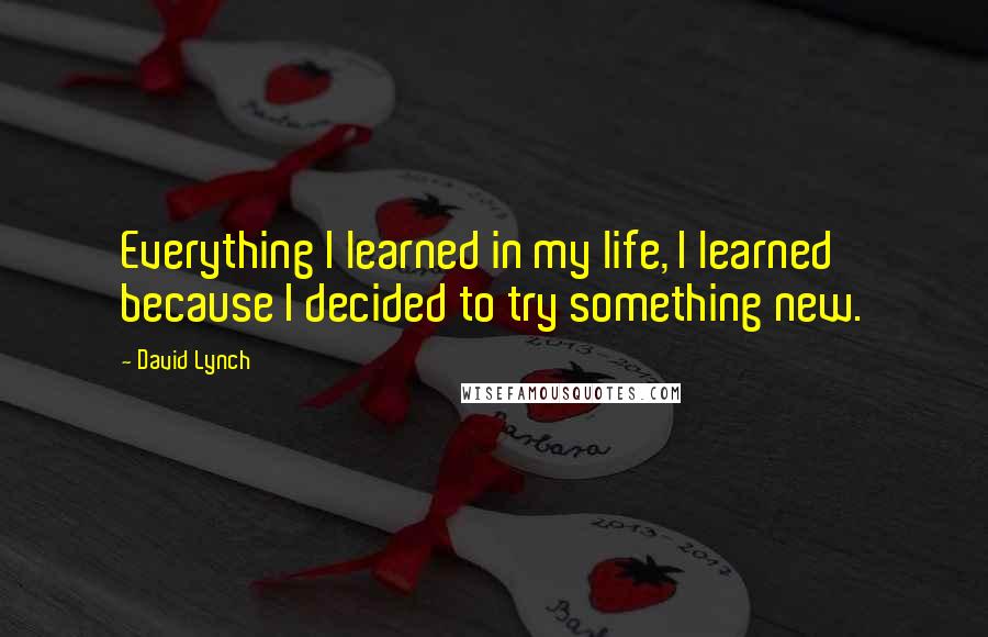 David Lynch Quotes: Everything I learned in my life, I learned because I decided to try something new.