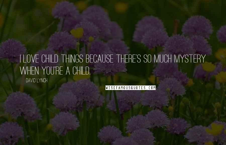 David Lynch Quotes: I love child things because there's so much mystery when you're a child.