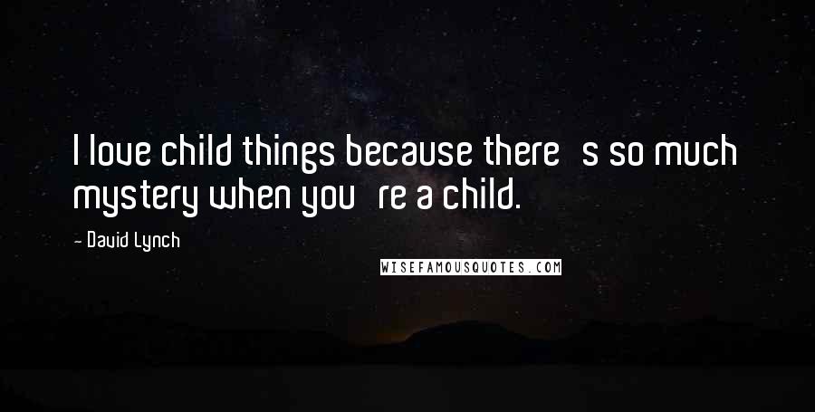 David Lynch Quotes: I love child things because there's so much mystery when you're a child.