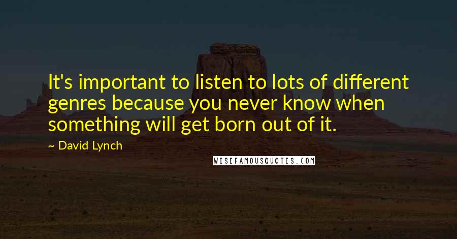 David Lynch Quotes: It's important to listen to lots of different genres because you never know when something will get born out of it.