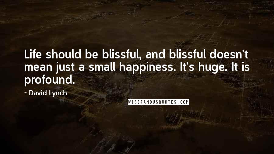 David Lynch Quotes: Life should be blissful, and blissful doesn't mean just a small happiness. It's huge. It is profound.