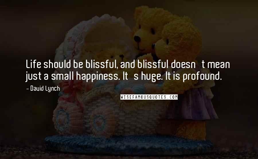 David Lynch Quotes: Life should be blissful, and blissful doesn't mean just a small happiness. It's huge. It is profound.