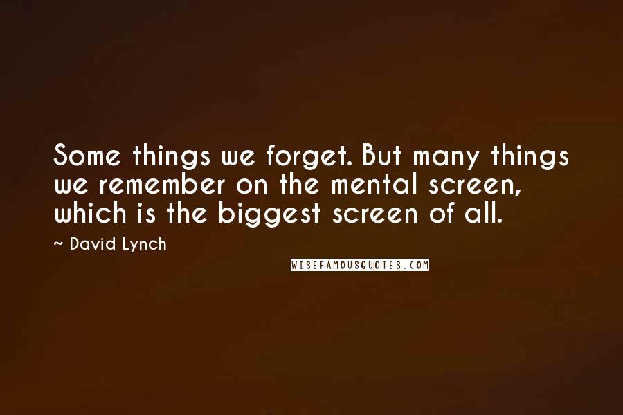 David Lynch Quotes: Some things we forget. But many things we remember on the mental screen, which is the biggest screen of all.