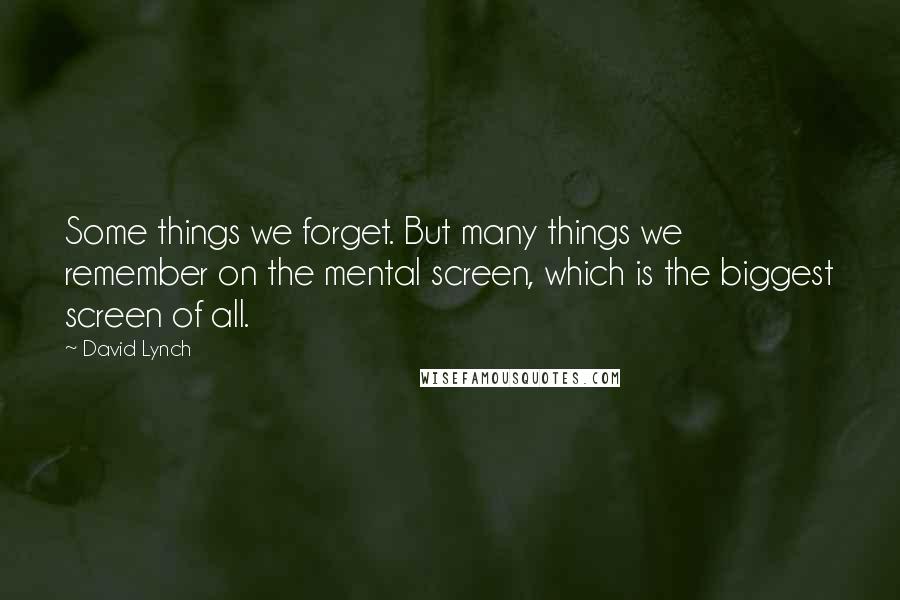 David Lynch Quotes: Some things we forget. But many things we remember on the mental screen, which is the biggest screen of all.