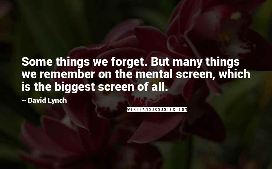 David Lynch Quotes: Some things we forget. But many things we remember on the mental screen, which is the biggest screen of all.