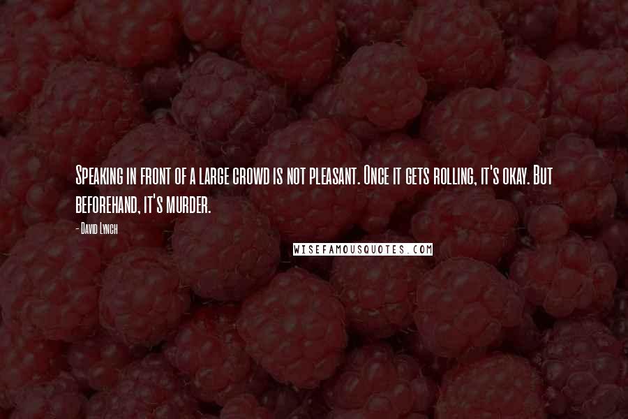 David Lynch Quotes: Speaking in front of a large crowd is not pleasant. Once it gets rolling, it's okay. But beforehand, it's murder.