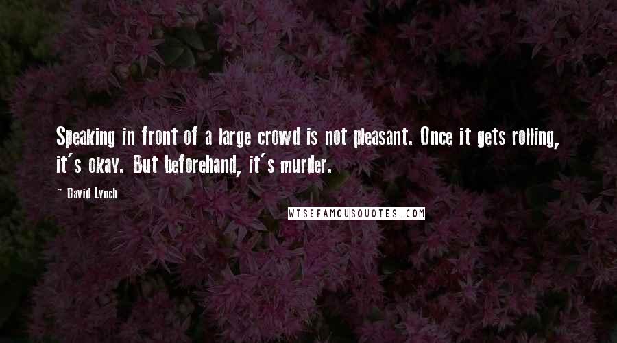 David Lynch Quotes: Speaking in front of a large crowd is not pleasant. Once it gets rolling, it's okay. But beforehand, it's murder.