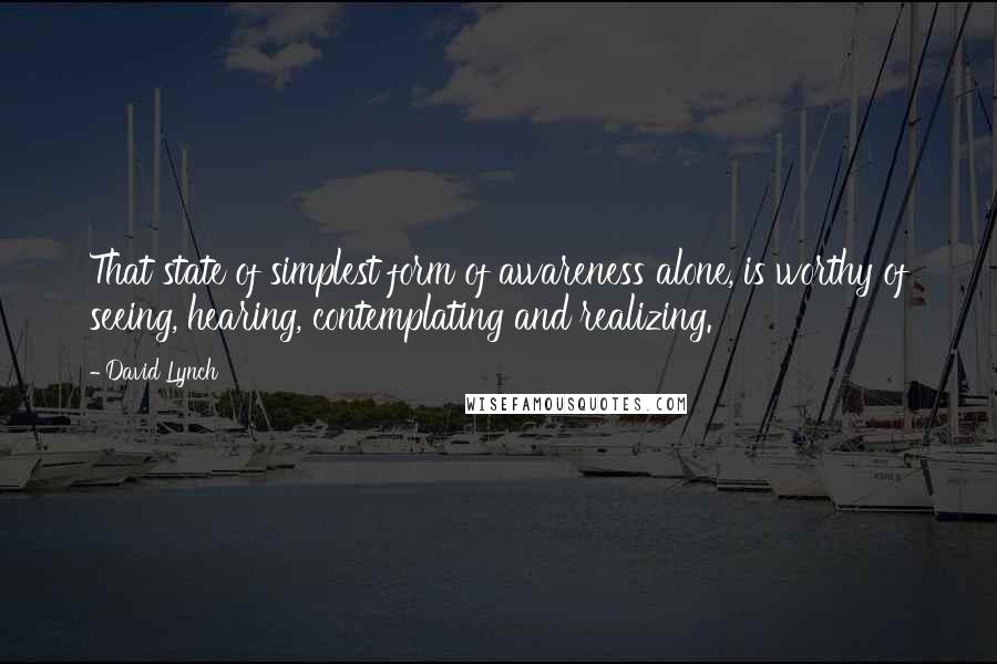David Lynch Quotes: That state of simplest form of awareness alone, is worthy of seeing, hearing, contemplating and realizing.