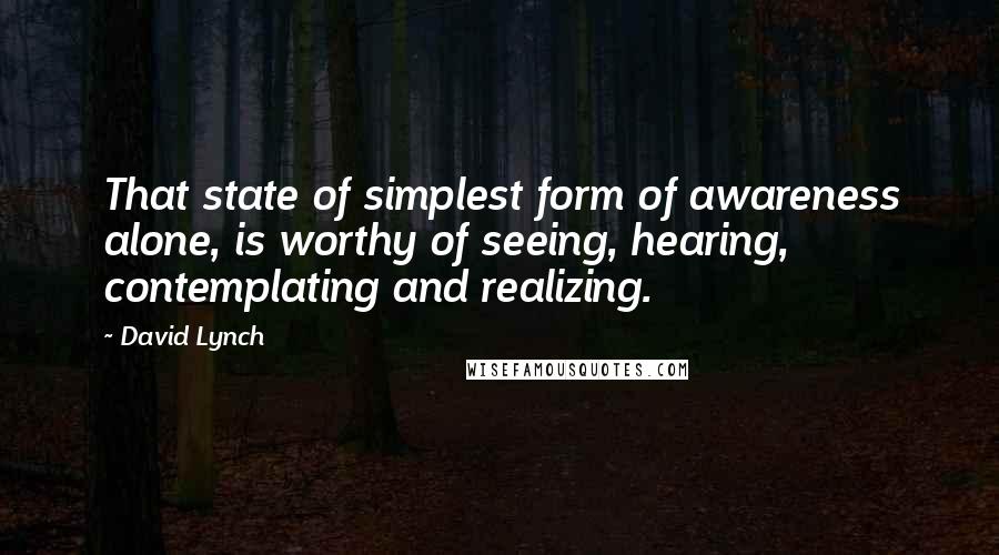 David Lynch Quotes: That state of simplest form of awareness alone, is worthy of seeing, hearing, contemplating and realizing.